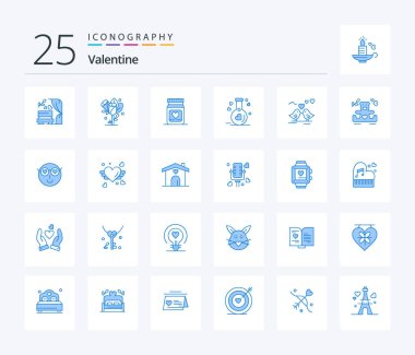 Valentine 25 Blue Color icon pack including love. wedding. medicine. heart. flask