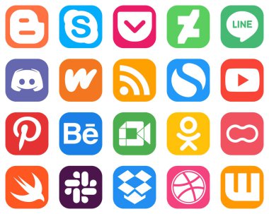 20 High Resolution Social Media Icons such as video. simple. message. feed and literature icons. Professional Gradient Icon Set