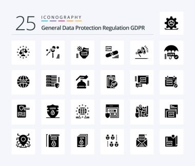 Gdpr 25 Solid Glyph icon pack including gdpr . security. security. protection