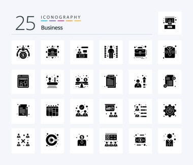 Business 25 Solid Glyph icon pack including case. business. consulting. task. complication