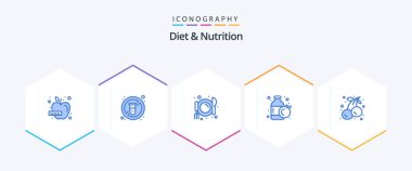 Diet And Nutrition 25 Blue icon pack including fruit. cherry. cafe. cherries. orange