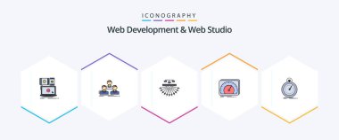 Web Development And Web Studio 25 FilledLine icon pack including speed. dashboard. people. web. site
