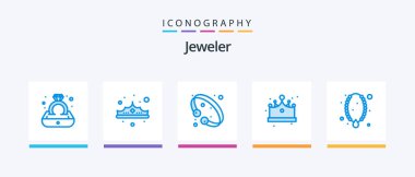 Jewellery Blue 5 Icon Pack Including cap. fashion. luxury. crown. jewelry. Creative Icons Design