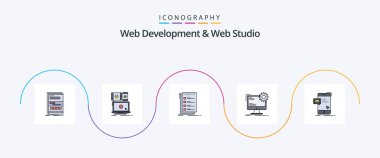Web Development And Web Studio Line Filled Flat 5 Icon Pack Including page. internet. responsive. to do. list