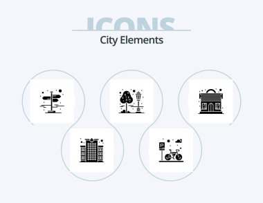 City Elements Glyph Icon Pack 5 Icon Design. music. park. city. cityscape. tree