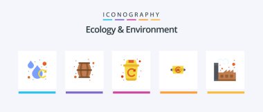 Ecology And Environment Flat 5 Icon Pack Including . plants. garbage. industry. factory. Creative Icons Design