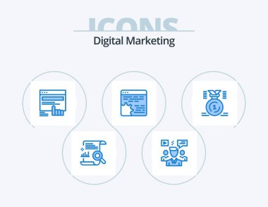 Digital Marketing Blue Icon Pack 5 Icon Design. cog. api. video. website. touch