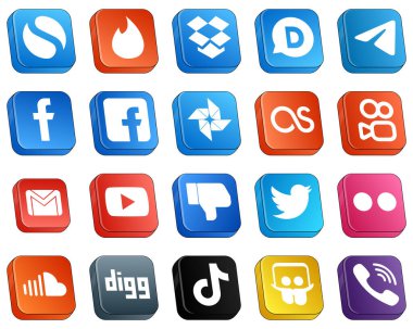 Isometric 3D Social Media Brand Icon Set 20 icons such as video. mail. fb. email and kuaishou icons. Premium and high-quality