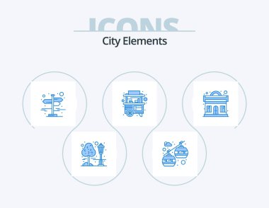 City Elements Blue Icon Pack 5 Icon Design. night. club. direction. thailand. stall
