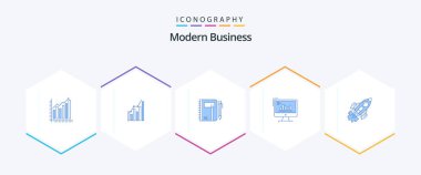 Modern Business 25 Blue icon pack including computer. analytics. business. chart. pen