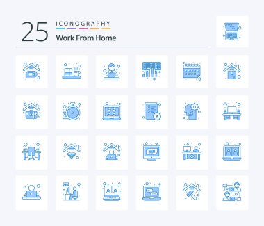 Work From Home 25 Blue Color icon pack including typing. keyboard. file. coding. time