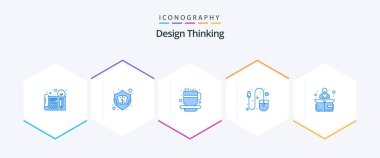 Design Thinking 25 Blue icon pack including rocket. mouse. shield. hardware. tea cup