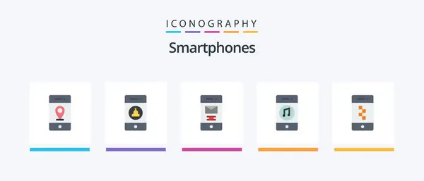 Smartphones Flat Icon Pack Including Application Player Deleted Music Communications — Stockvector