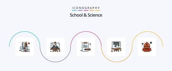 School Science Line Filled Flat Icon Pack Including School Drawing — Archivo Imágenes Vectoriales