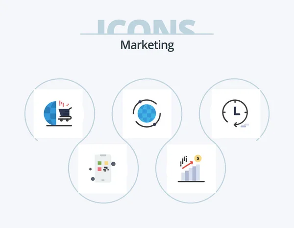 Marketing Flat Icon Pack Icon Design Watch Marketing Cart Online — Stockový vektor