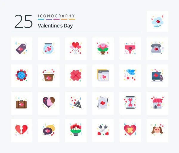 Valentines Day Flat Color Icon Pack Including Roses Love Thrift — Stock Vector