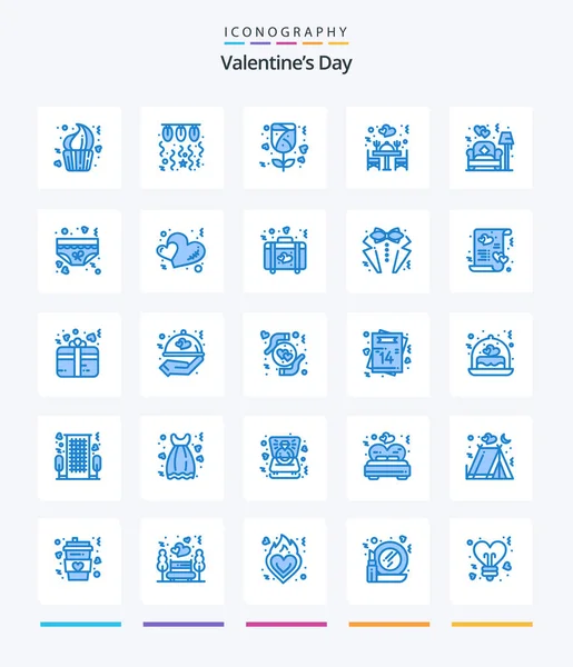 Creative Valentines Day Blue Icon Pack Couch Restaurant Love Love — Stok Vektör