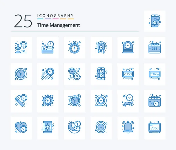 Time Management Blue Color Icon Pack Including Cuckoo Home Sleep — ストックベクタ