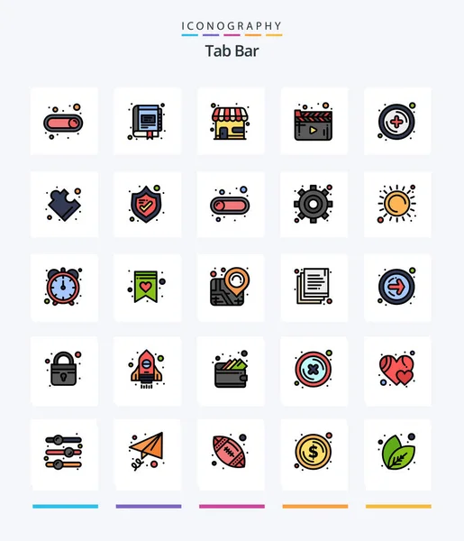Creative Tab Bar Line Filled Icon Pack New Video Market — Stockvector
