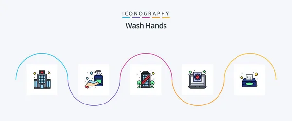 Wash Hands Line Filled Flat Icon Pack Including Box Report — Διανυσματικό Αρχείο