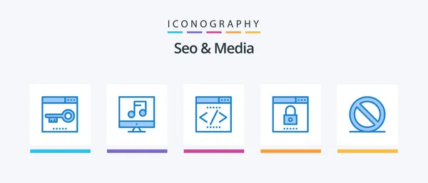 Seo Media Blue Icon Pack Including Security Optimization Video Media — Stok Vektör