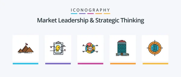 Market Leadership Strategic Thinking Line Filled Icon Pack Including Percentage — ストックベクタ