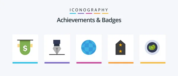 Achievements Badges Flat Icon Pack Including Achievement Medal Wreath Badge — Archivo Imágenes Vectoriales