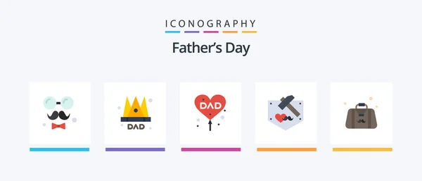 Fathers Day Flat Icon Pack Including Mustache Fathers King Day — Stock Vector
