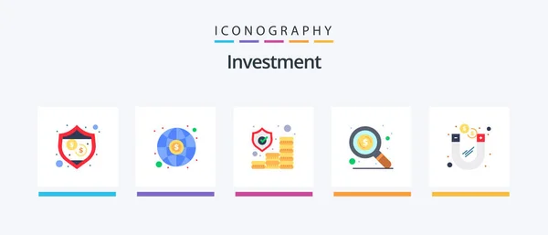Investment Flat Icon Pack Including Money Money Investment Search Creative — Wektor stockowy