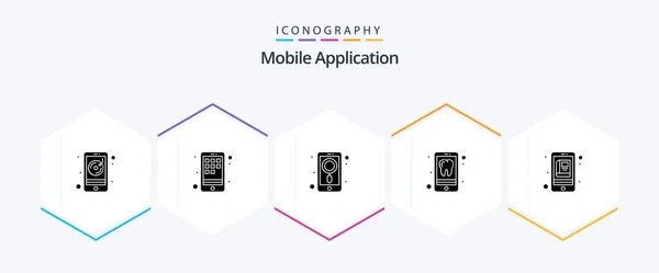 Mobile Application Glyph Icon Pack Including Book Phone App Iphone — Διανυσματικό Αρχείο