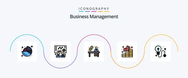 Business Management Line Filled Flat Icon Pack Including Process Business — Stock Vector