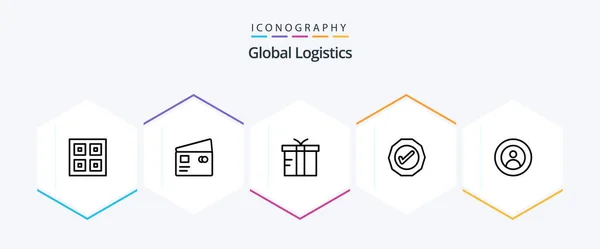 Global Logistics Line Icon Pack Including Tick Pay Logistic Gift — Stock Vector