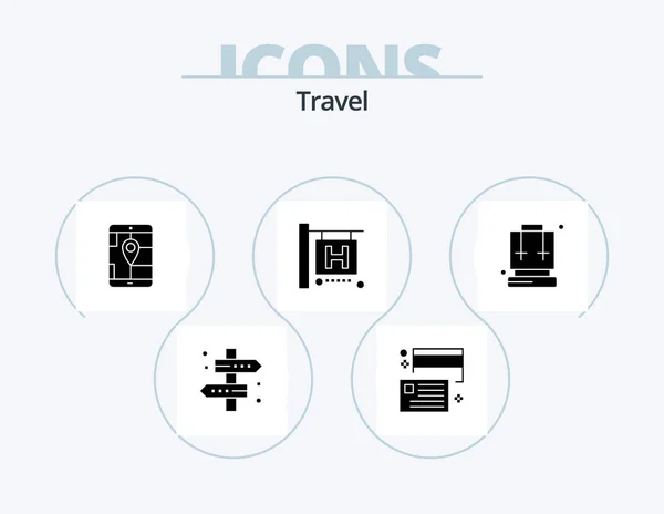 Travel Glyph Icon Pack Icon Design Backpack Travel Credit Hotel — Stockvector