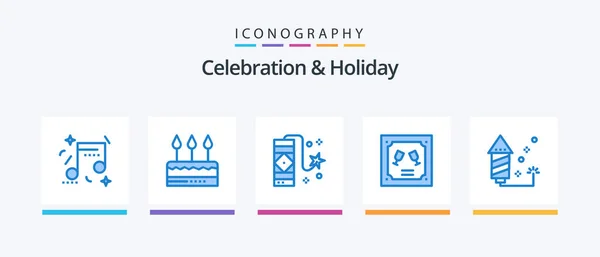 Celebration Holiday Blue Icon Pack Including Celebration Invitation Party Envelope — Stock Vector