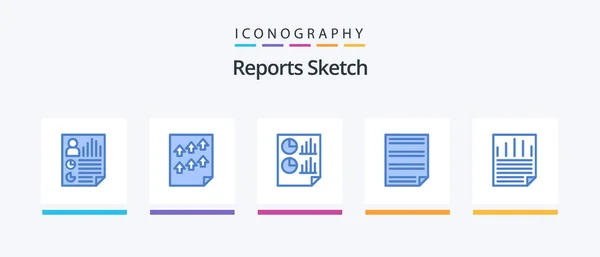 Reports Sketch Blue Icon Pack Including Homework Data Paper Report — Vector de stock