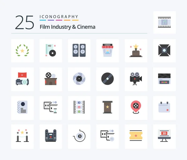 Cenima Flat Color Icon Pack Including Award Movie Theater Dvd — Archivo Imágenes Vectoriales