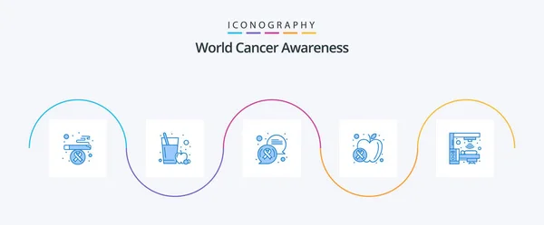 World Cancer Awareness Blue Icon Pack Including Scanner Oncology Message — Vettoriale Stock