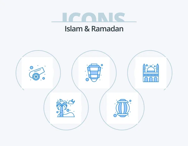 Islam Ramadan Blue Icon Pack Icon Design Mosque Light Canon — Stockvektor