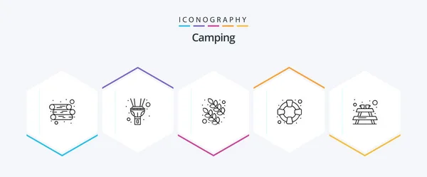 Camping Line Icon Pack Including Nature Furniture Bench — Vetor de Stock