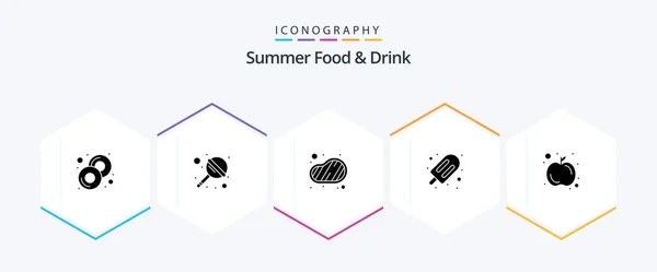 Summer Food Drink Glyph Icon Pack Including Fruit Sweet Bbq — Stock Vector