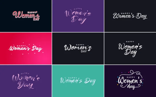 March Typographic Design Set Happy Women Day Text — Vettoriale Stock