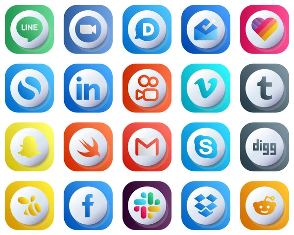 20 Cute High Resolution 3D Gradient Social Media Icons such as gmail. snapchat. simple. tumblr and vimeo icons. High-Quality and Stylish