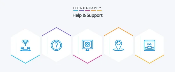 Help Support Blue Icon Pack Including Customer Location Info Support — Archivo Imágenes Vectoriales
