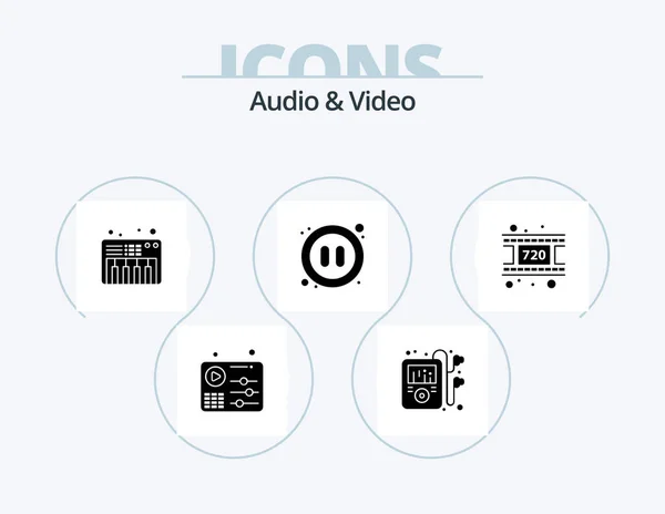 Audio Video Glyph Icon Pack Icon Design Reel Piano Movie — 图库矢量图片