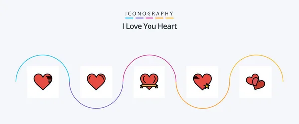 Heart Line Filled Flat Icon Pack Including Love Star Heart — Stock Vector