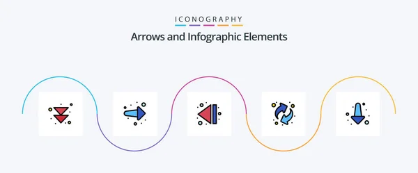 Arrow Line Filled Flat Icon Pack Including Full End Resources — ストックベクタ