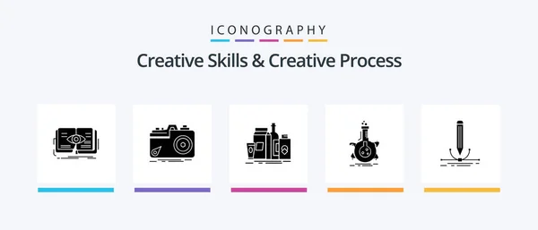 Creative Skills Creative Process Glyph Icon Pack Including Flask Research — Stok Vektör
