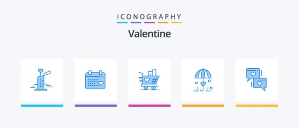 Valentine Blue Icon Pack Including Love Love Trolly Secure Insurance — Vector de stock