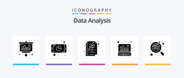 Data Analysis Glyph Icon Pack Including Search Report Database Digital — Stockvektor