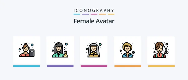 Female Avatar Line Filled Icon Pack Including Nurse Mask Technician — ストックベクタ